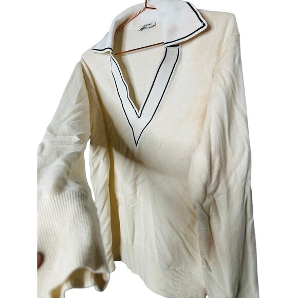 SANDRO Off-White Wool Knit Long Sleeve Retro Prep Alizia Sweater Size 3 - Picture 8 of 13